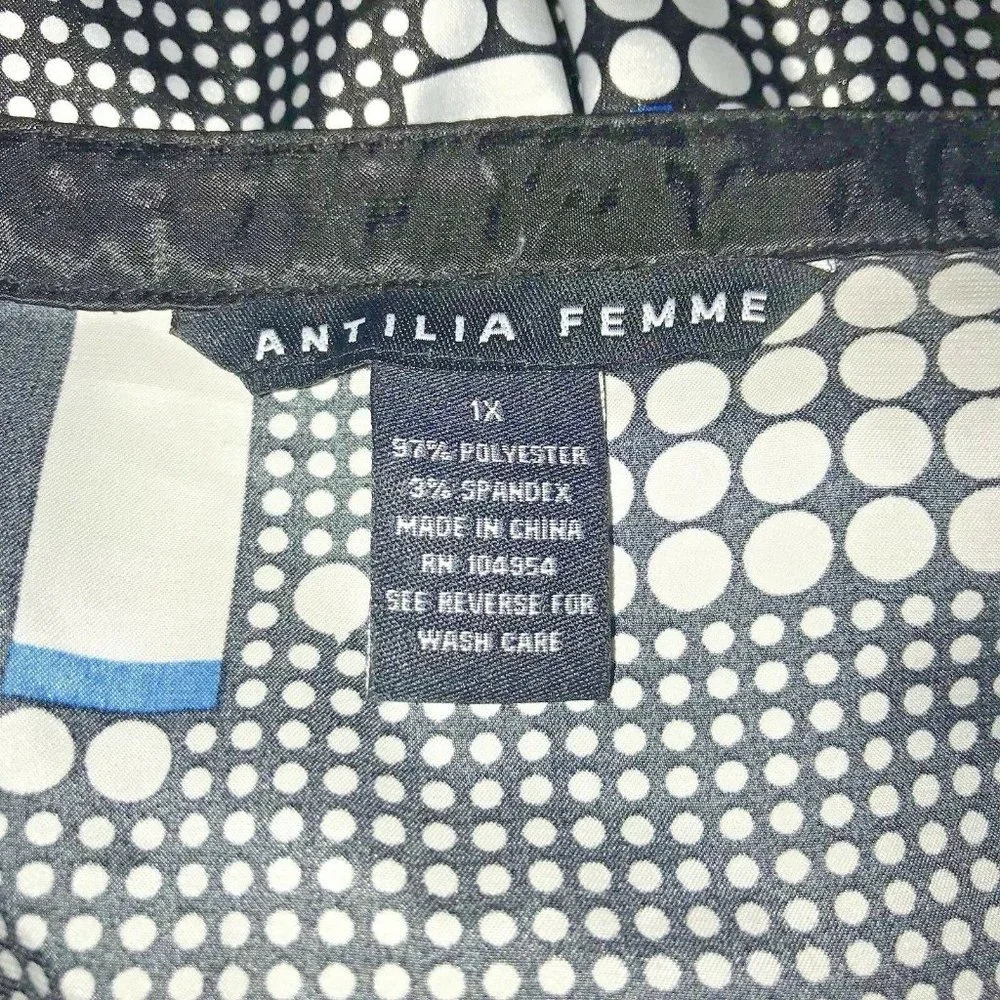 Antilia Femme Womens Babydoll Top Black Silver Blue Plus Size 1X Shirt Satiny - Picture 4 of 4
